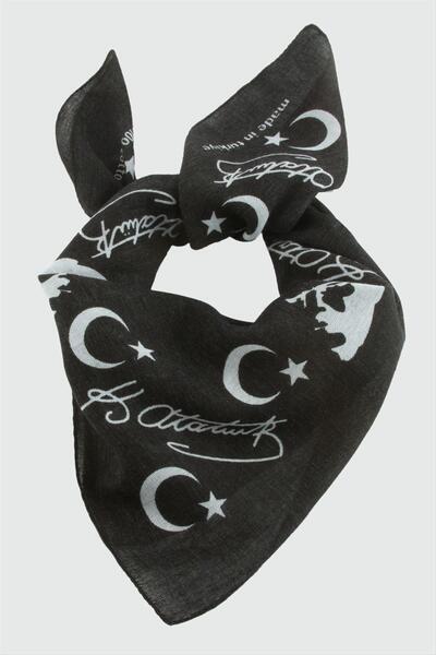 ZERO LAND Lvsqvr Moon Star Ataturk Patterned (12626) Bandana 50X50-Black