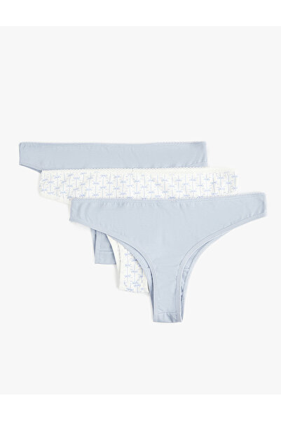 Koton Cotton Comfortable Fit Printed Ribbon Detailed 3-Piece Brazilian Panties Set