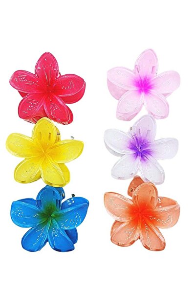 Sky Shine Flower Hair Claw Clips for Women - 6 Pack Hawaiian Plumeria, Small Size
