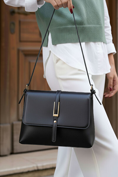 Lifonbag Geantă de mână și de umăr pentru femei cu detaliu cu cataramă aurie (27x18 CM)