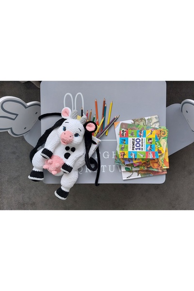 OEM Handmade Cow Backpack – Soft Plush Bag for Kids | Cute Crochet Backpack