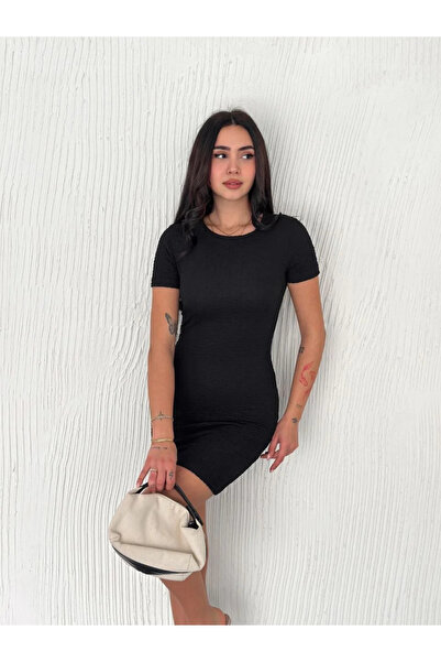 civetta Women's Crew Neck Short Sleeve Lycra Dress - Black