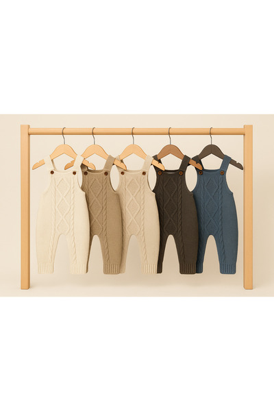 Nimini Kids Knitted Diamond Pattern Adjustable Strap Unisex Baby Thick Beret Salopet (3-18 Months)