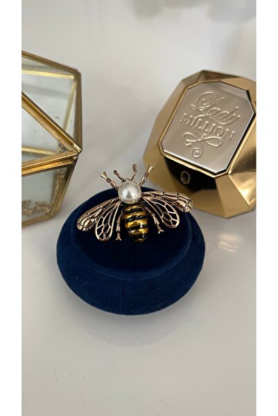 SU PERİSİ TAKI BİJUTERİ GOLD İNCİLİ ARI BROŞ