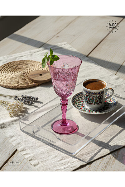 AKDEN STORE Kesme Kristal Renkli Kadeh, Su Bardağı