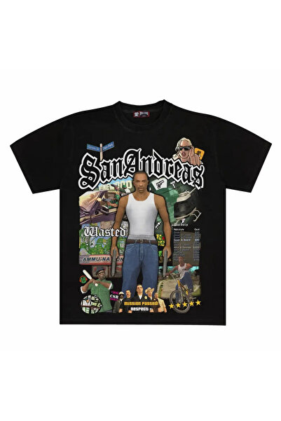 FYSTEX Унисекс мъжки/женски прекалено голям черен Gta San Andreas / Vice City прекалено голям тениска