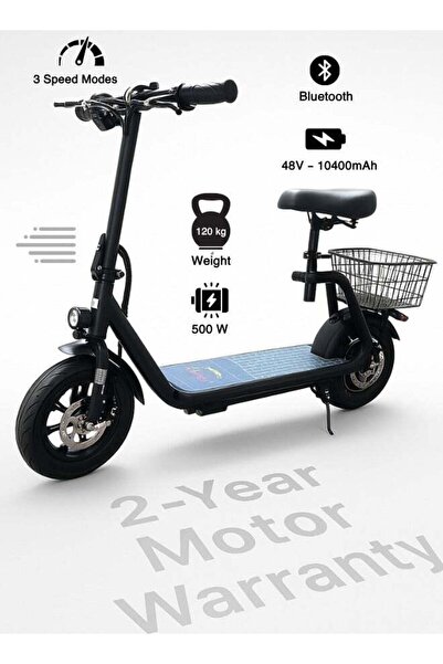 niyazi سكوتر نيازي الكهربائي مع سلة - قابل للطي، مقعد، ٤٨ فولت، ٥٠٠ واط، عجلا...