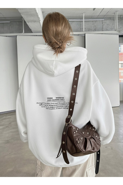 COHERENT سويت شيرت قطني بقلنسوة كبير الحجم مطبوع عليه تصميم فريد من نوعه للنس...