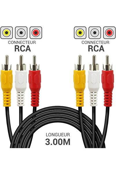 Lecxo 3 RCA Male to 3 RCA Male Audio Video Cable 3m