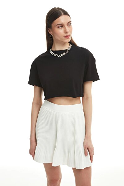 Beshora Fiora Black Crop Basic T-Shirt