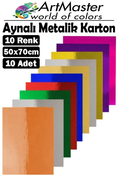 Artmaster Aynalı Metalik Fon Kartonu 50x70 cm 10 Renk 1 Paket Dekoratif Pırıl...