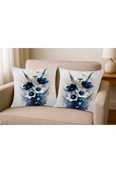 MİNOZA Set de 2 huse de pernă decorative cu imprimeu digital, albastru marin,...