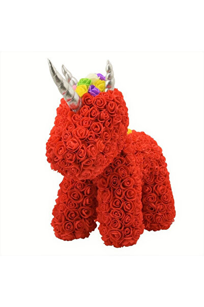 velve Red Floral Unicorn made of Foam Roses 40 cm, packed in box, with LED lights, Red