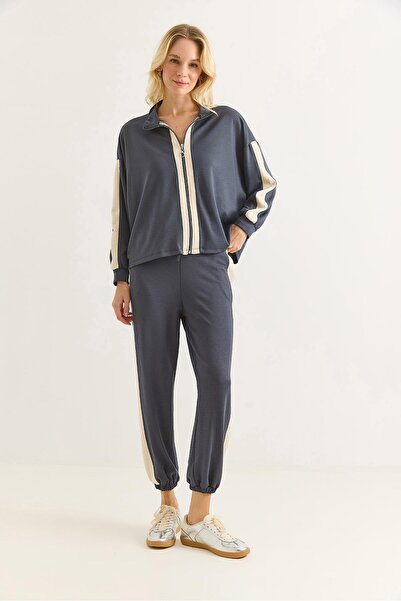 Raneel Kazançlı Alışveriş Women's Modal Contrast Stripe Knitted Top and Botto...
