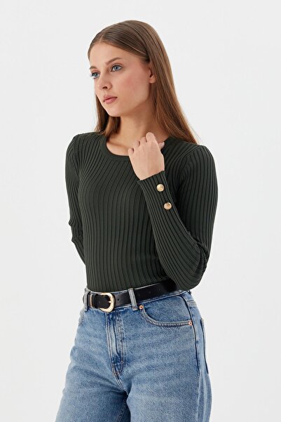 Shopping Shop Μανίκια με κουμπιά κοτλέ Μπλούζα ΠΡΑΣΙΝΗ