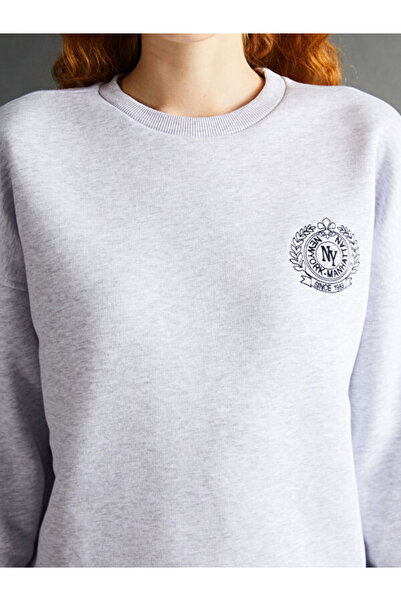 LC Waikiki Crew Neck Embroidered Oversize Women's Thick Sweatshirt