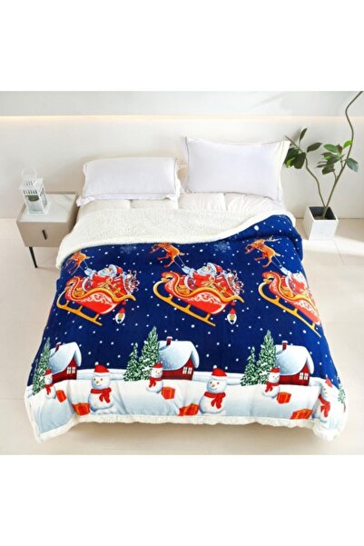CumparaMisim Cocolino Blanket with Christmas Pattern, with Sherpa Fur, 200x230 cm