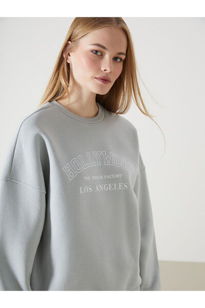 LC Waikiki Crew Neck Printed Oversize Women's Thick Sweatshirt