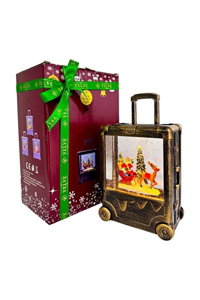 velve Musical and luminous Christmas decoration, vintage suitcase type, with moving snow and warm light