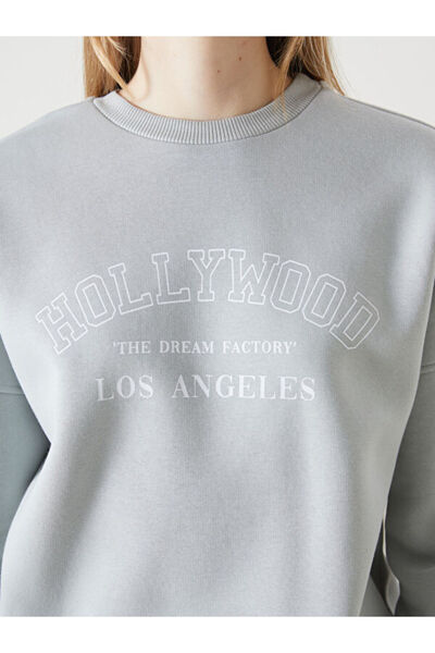 LC Waikiki Crew Neck Printed Oversize Women's Thick Sweatshirt