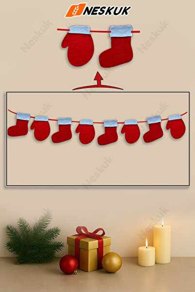 Neskuk Christmas Written Banner | Felt Christmas Party Ornament | Christmas Wall Ornament | New Year's Eve Party Decor