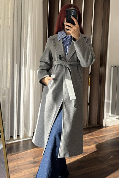 Raneel Kazançlı Alışveriş Women's Soft Belted Cashmere Gray