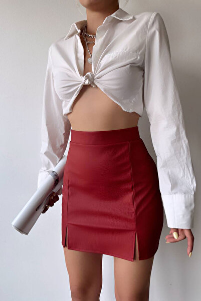 bacc Burgundy Croco Pattern Double Slit Skirt Bchn-2526649