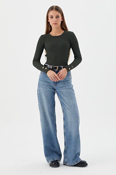 Shopping Shop Μανίκια με κουμπιά κοτλέ Μπλούζα ΠΡΑΣΙΝΗ