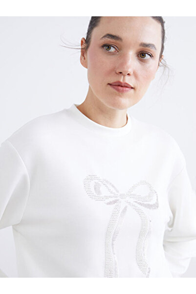 LC Waikiki Stand Collar Ribbon Printed Women's Sweatshirt