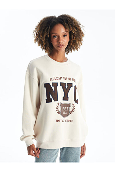 LC Waikiki Crew Neck Embroidered Oversize Women's Sweatshirt