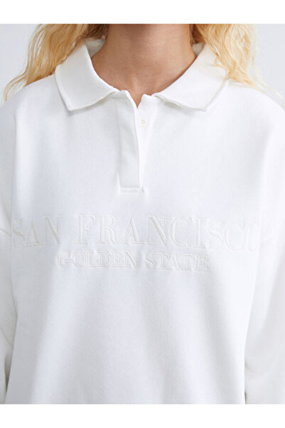 LC Waikiki Polo Neck San Francisco Embroidered Women's Thick Sweatshirt