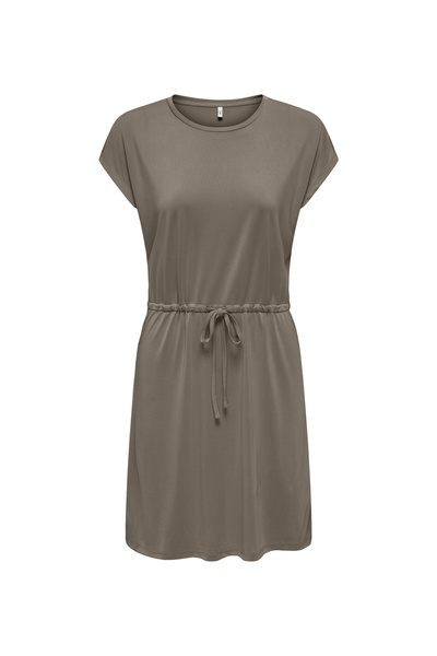 ONLY O Yaka Düz Kahve Kısa Kadın Elbise ONLHANNAH S/S SHORT DRESS JRS