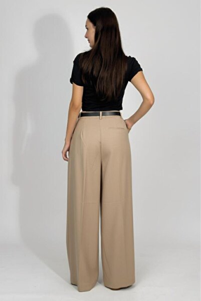 Betimoda Women's Pleated Pocket Belted Palazzo Trousers