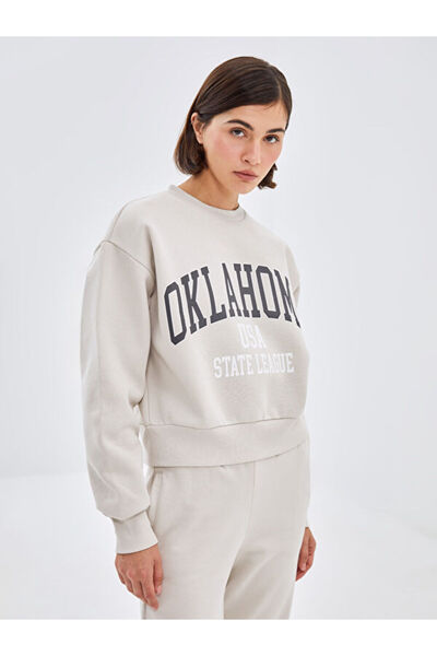 LC Waikiki Crew Neck Printed Oversize Women's Thick Sweatshirt