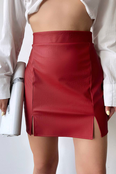 bacc Burgundy Croco Pattern Double Slit Skirt Bchn-2526649