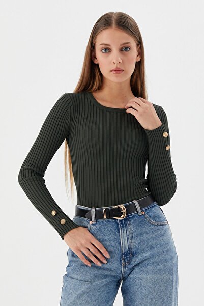 Shopping Shop Μανίκια με κουμπιά κοτλέ Μπλούζα ΠΡΑΣΙΝΗ