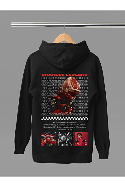 MAGORS سترة تي شيرت قطنية مطبوعة بأكمام طويلة من تشارلز لوكير مبطن بالصوف 3 خيوط بقلنسوة F1