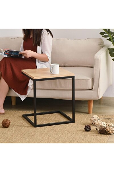 Generic HIARAN Tea Table Small Square Side Table - Solid Wood & Iron