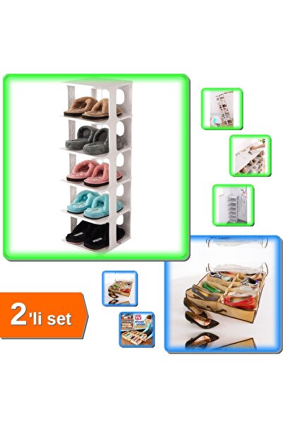 HerEveOyuncak Ayakkabı Saklama Çantası 12 Bölmeli + 5 Katlı Pratik Ayakkabılık 2li Set - Düzenli Evler | AYK1RZ