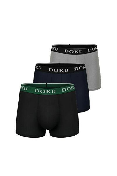 DOKU İÇ GİYİM Cotton Men's Boxer 3-Pack |   Regular Fit Stretch Fabric Flexible Boxer