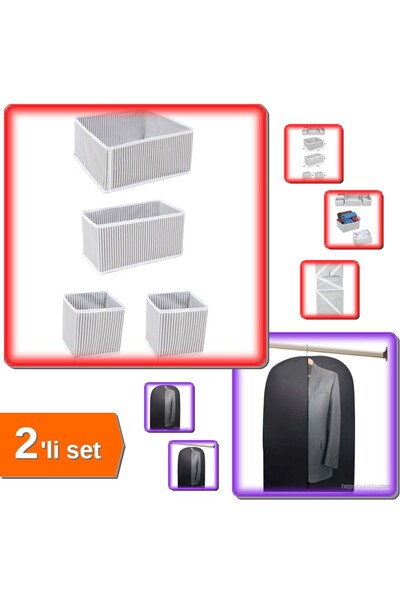 HerEveOyuncak 4lü Çekmece Organizer + Takım Elbise Kılıfı 2li Set – Düzenli D...