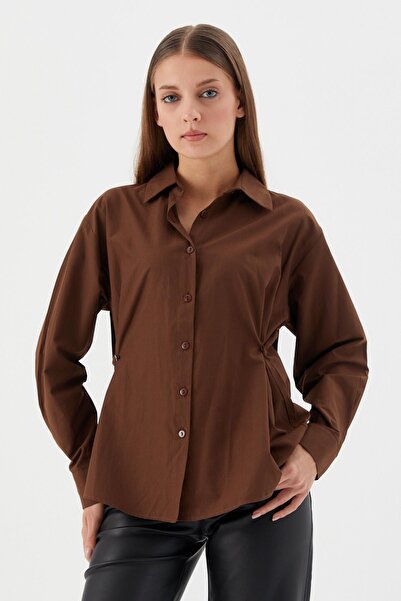 Shopping Shop Shirt with Button Detail on the Sides Brown