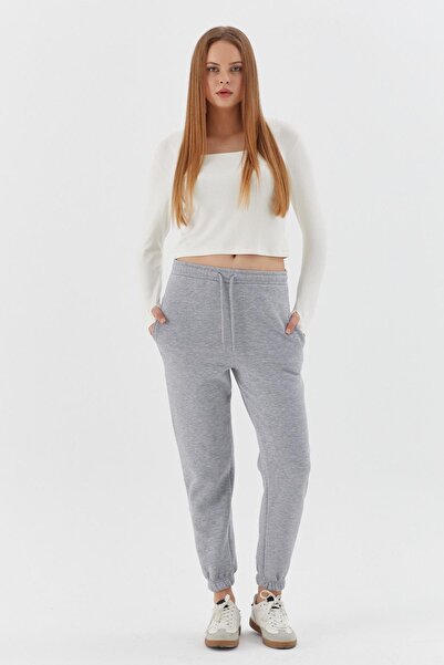 Shopping Shop Fleece-Lined Sweatpants with Elasticated Cuffs Gray Melange