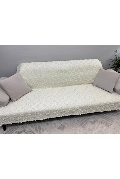 ŞENER HOME Bearded Pompom Chenille Tufted Sofa Bed Cover
