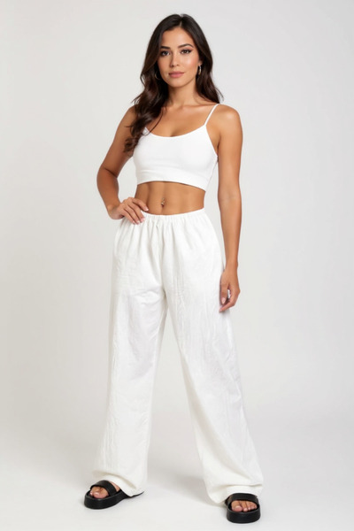 BİLGİMOLA Women's White Loose Fit Wide Leg Flowy Pants with Pockets – Modern ...