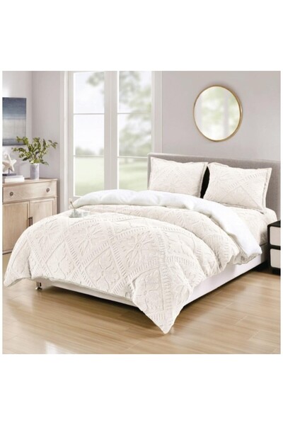 CumparaMisim Double Bed Linen Cocolino Ultra Fluffy with White Sherpa Fur, 4 pcs, Fitted Sheet, Traditional 3D, I