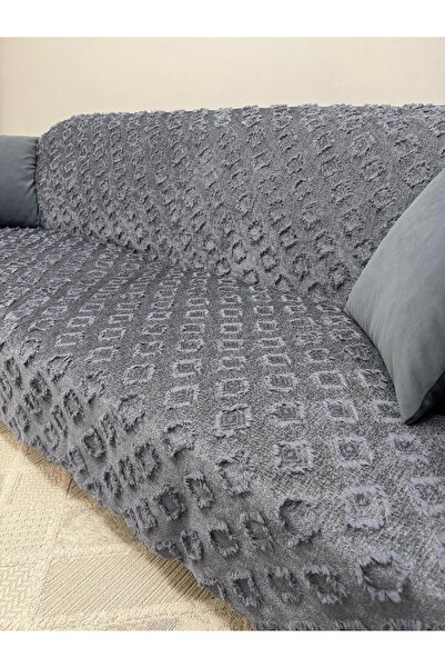 ŞENER HOME Bearded Pompom Chenille Tufted Sofa Bed Cover