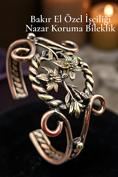 NBS Beautiful Naturel Stones Bakır El İşçilik Bileklik Ayarlanabilir Çiçek Modelli Çok Kaliteli ( Nazar Koruma ) % 100 bakır