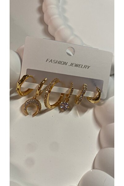 Fashion Jewellery Çelik Gold Altılı Küpe Set