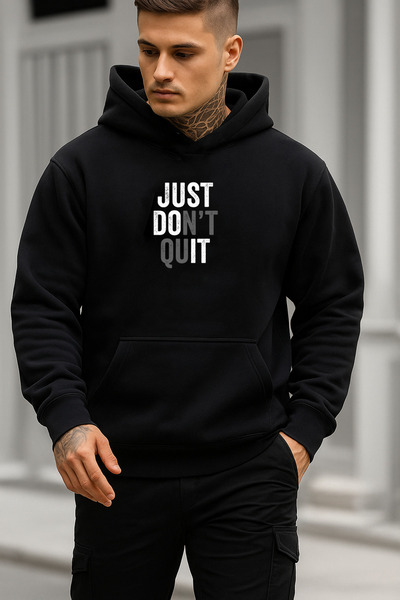 DEEPSENCE Unisex Black Hooded Oversized Sweatshirt Just Don Quit